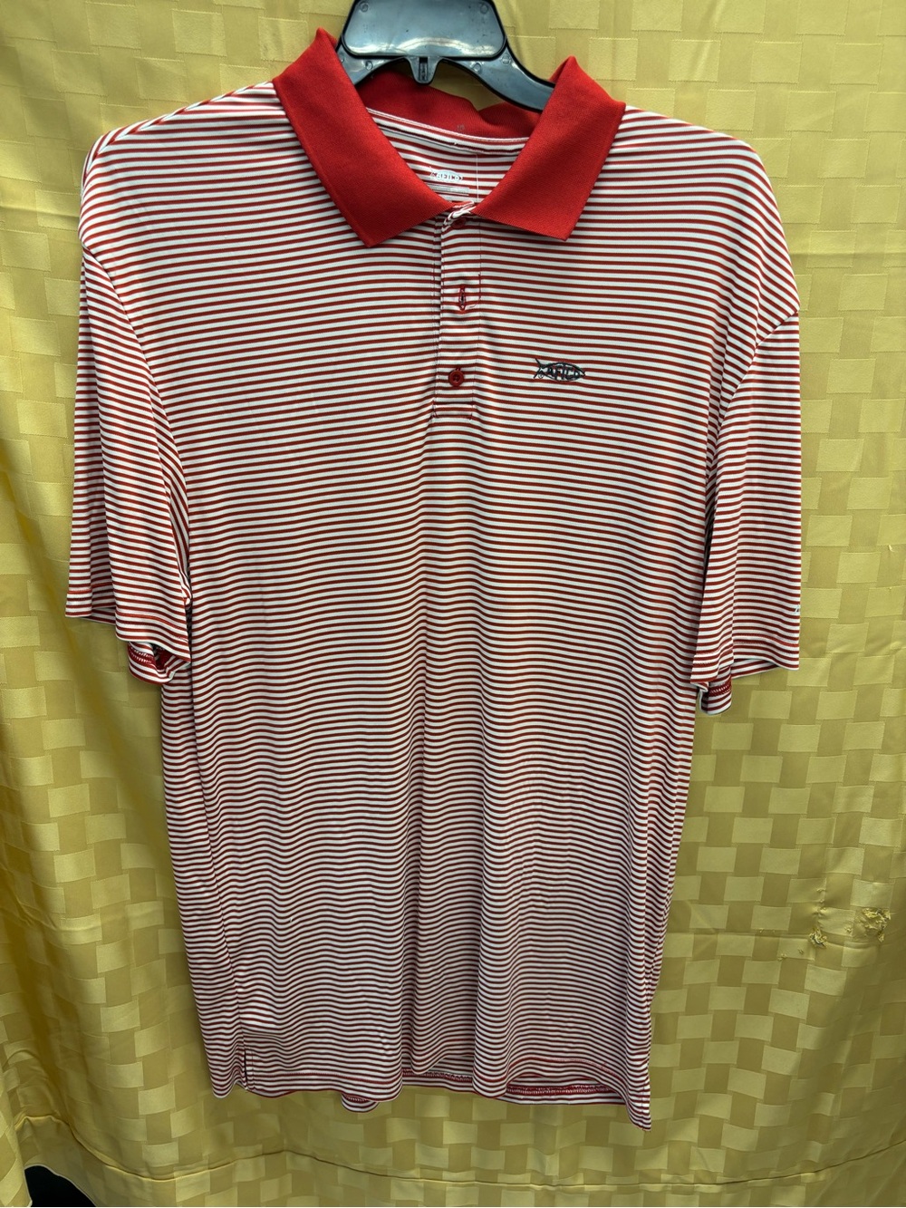 AFTCO Red & White Thin-Stripe Polo Shirt